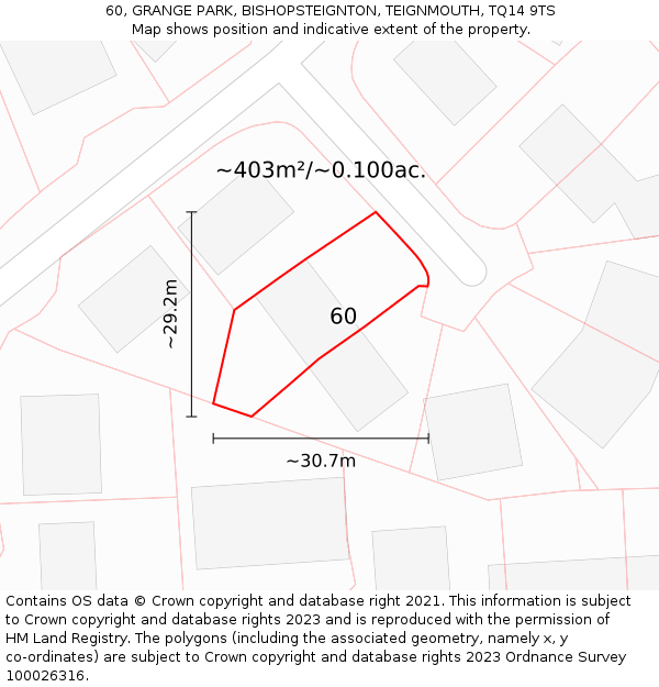60, GRANGE PARK, BISHOPSTEIGNTON, TEIGNMOUTH, TQ14 9TS: Plot and title map