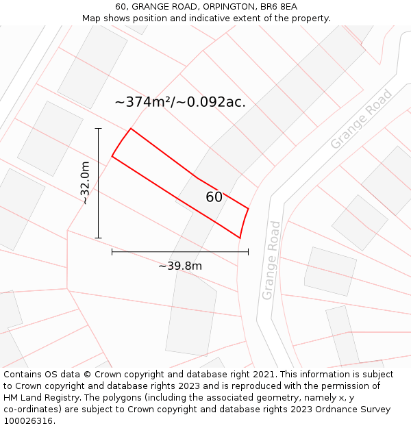 60, GRANGE ROAD, ORPINGTON, BR6 8EA: Plot and title map