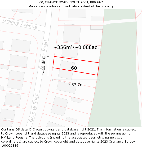 60, GRANGE ROAD, SOUTHPORT, PR9 9AD: Plot and title map