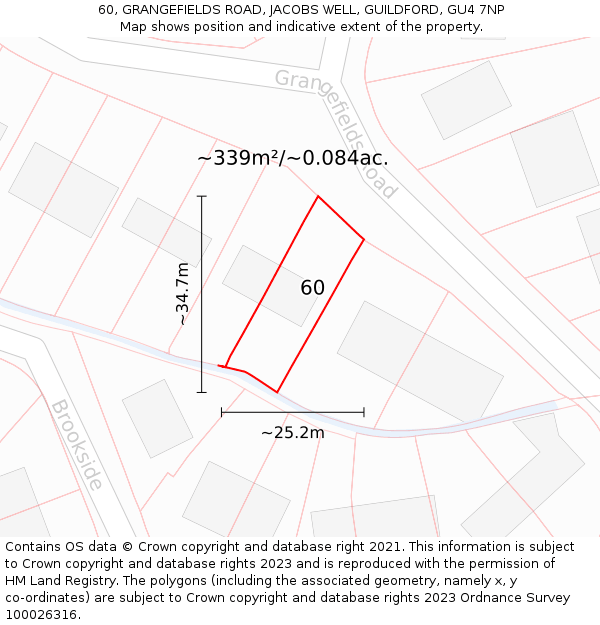 60, GRANGEFIELDS ROAD, JACOBS WELL, GUILDFORD, GU4 7NP: Plot and title map