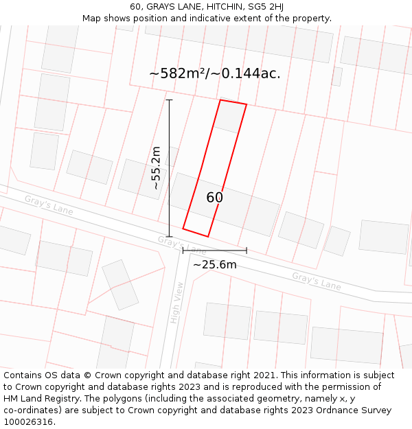 60, GRAYS LANE, HITCHIN, SG5 2HJ: Plot and title map