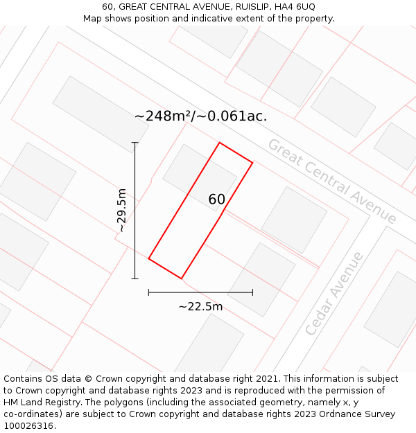 60, GREAT CENTRAL AVENUE, RUISLIP, HA4 6UQ: Plot and title map