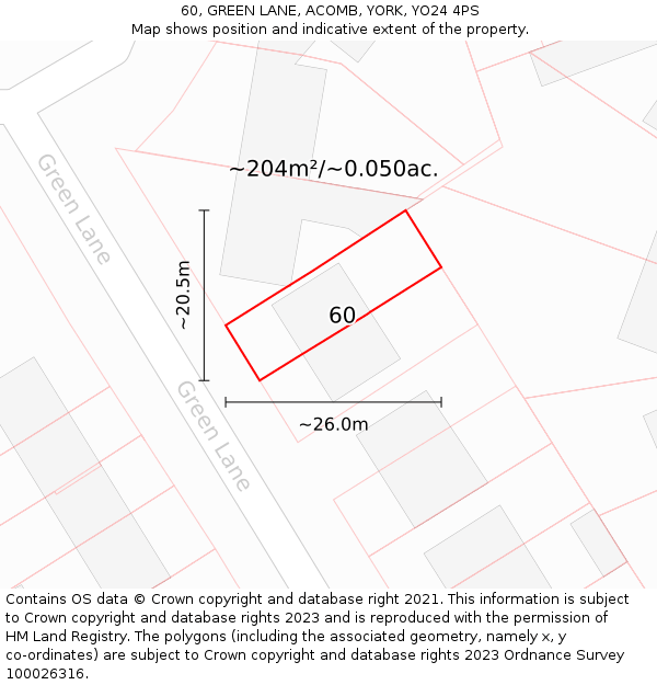 60, GREEN LANE, ACOMB, YORK, YO24 4PS: Plot and title map