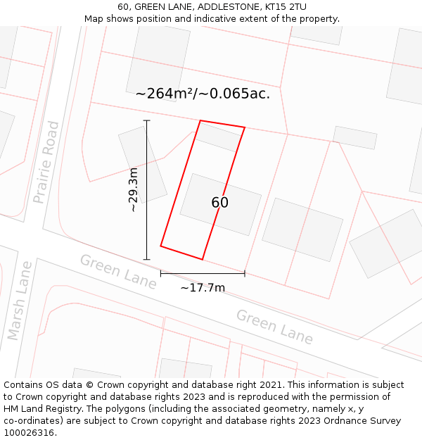 60, GREEN LANE, ADDLESTONE, KT15 2TU: Plot and title map