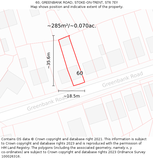 60, GREENBANK ROAD, STOKE-ON-TRENT, ST6 7EY: Plot and title map