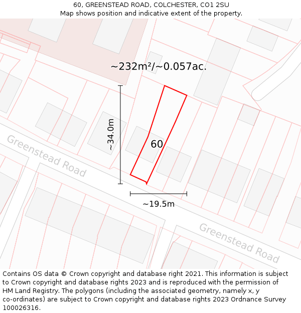 60, GREENSTEAD ROAD, COLCHESTER, CO1 2SU: Plot and title map