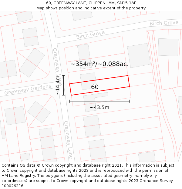 60, GREENWAY LANE, CHIPPENHAM, SN15 1AE: Plot and title map
