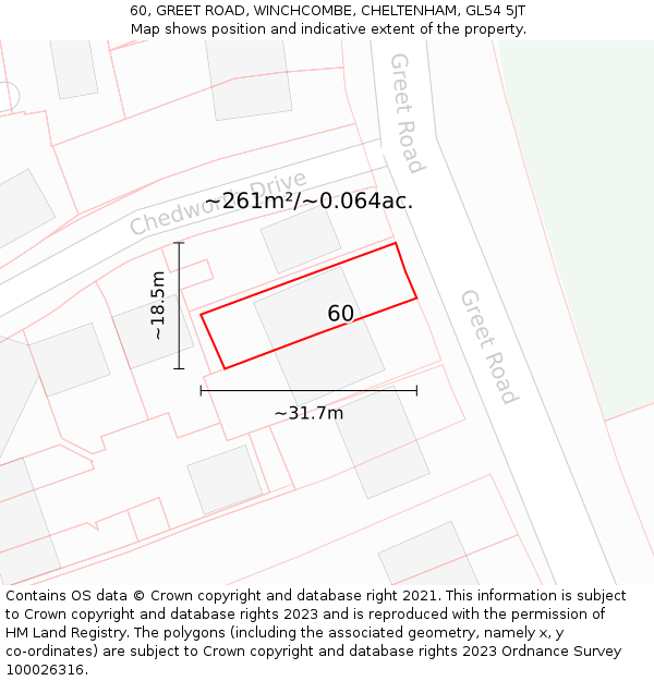 60, GREET ROAD, WINCHCOMBE, CHELTENHAM, GL54 5JT: Plot and title map