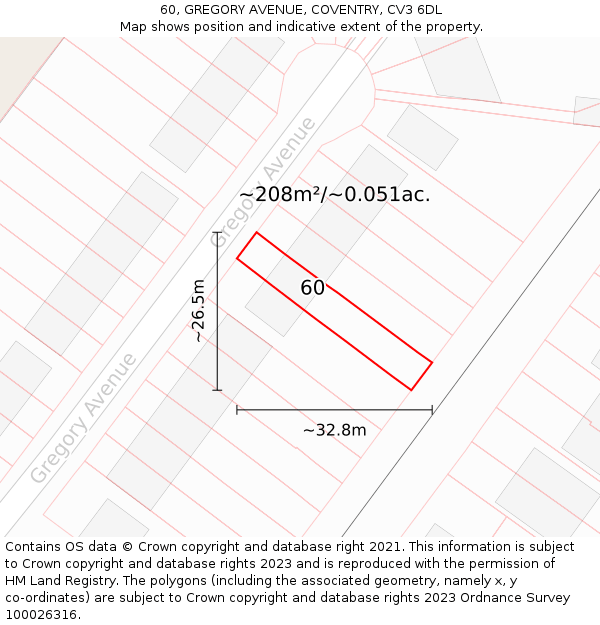 60, GREGORY AVENUE, COVENTRY, CV3 6DL: Plot and title map