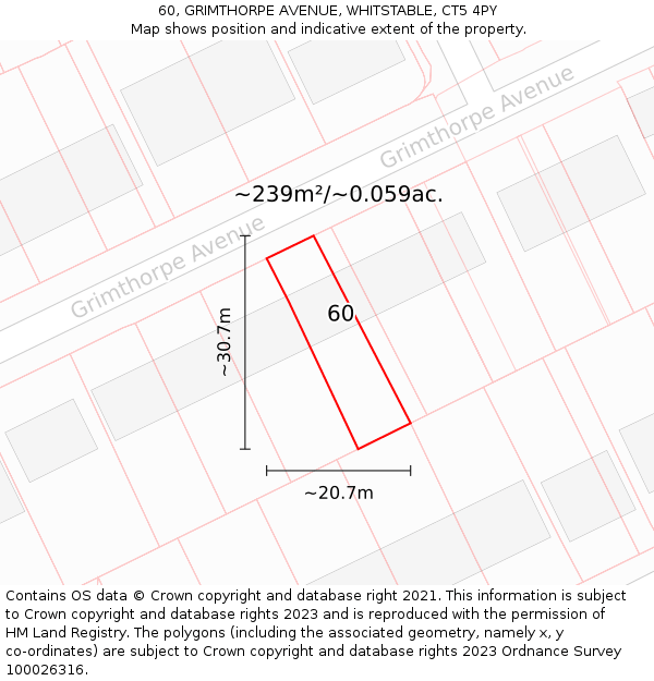 60, GRIMTHORPE AVENUE, WHITSTABLE, CT5 4PY: Plot and title map