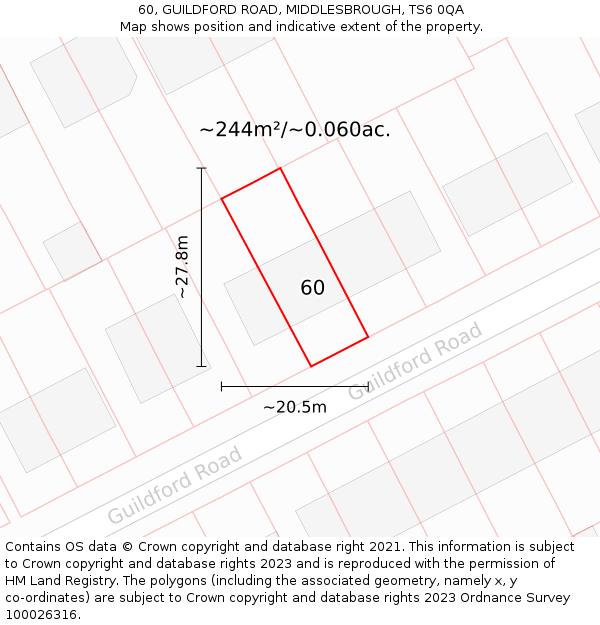 60, GUILDFORD ROAD, MIDDLESBROUGH, TS6 0QA: Plot and title map