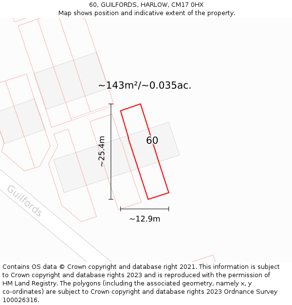 60, GUILFORDS, HARLOW, CM17 0HX: Plot and title map