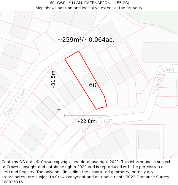 60, GWEL Y LLAN, CAERNARFON, LL55 2SJ: Plot and title map