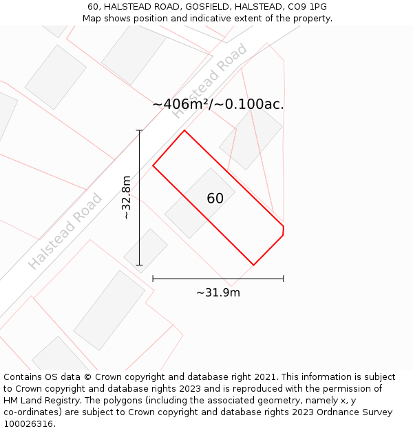 60, HALSTEAD ROAD, GOSFIELD, HALSTEAD, CO9 1PG: Plot and title map