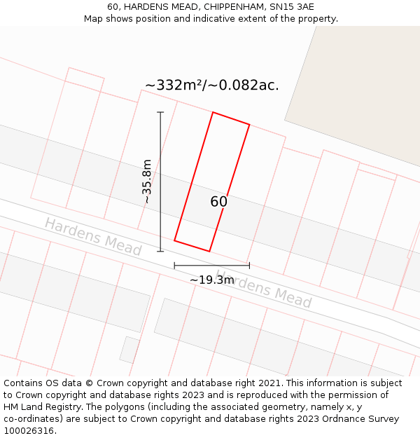 60, HARDENS MEAD, CHIPPENHAM, SN15 3AE: Plot and title map
