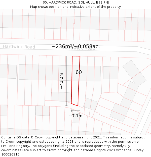 60, HARDWICK ROAD, SOLIHULL, B92 7NJ: Plot and title map