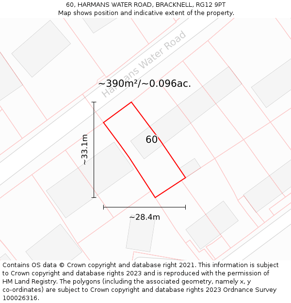 60, HARMANS WATER ROAD, BRACKNELL, RG12 9PT: Plot and title map