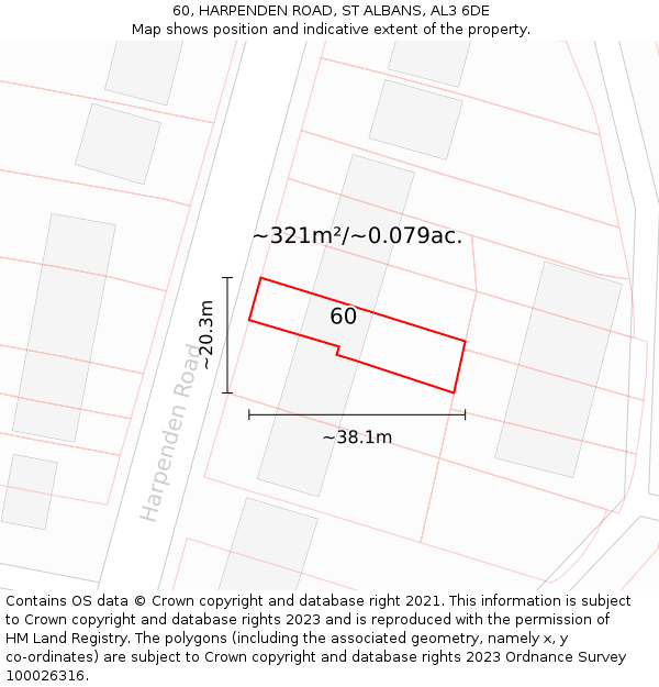 60, HARPENDEN ROAD, ST ALBANS, AL3 6DE: Plot and title map