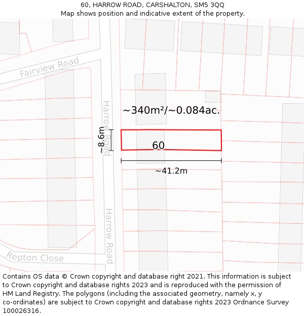 60, HARROW ROAD, CARSHALTON, SM5 3QQ: Plot and title map