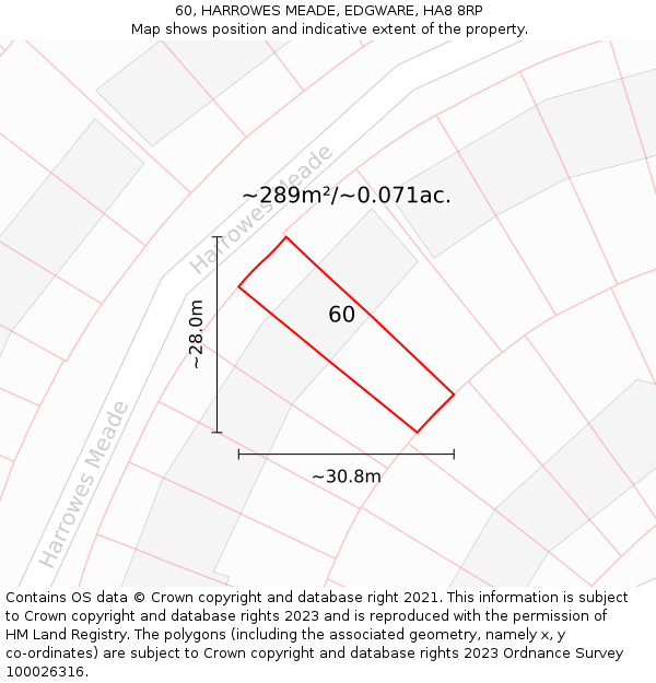 60, HARROWES MEADE, EDGWARE, HA8 8RP: Plot and title map