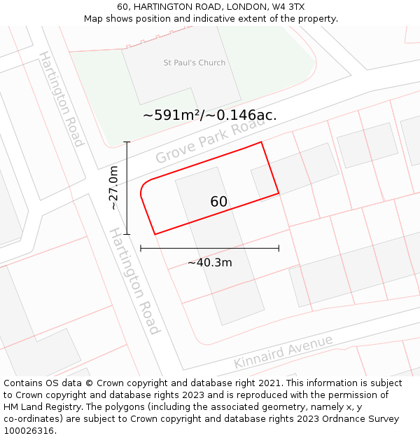 60, HARTINGTON ROAD, LONDON, W4 3TX: Plot and title map