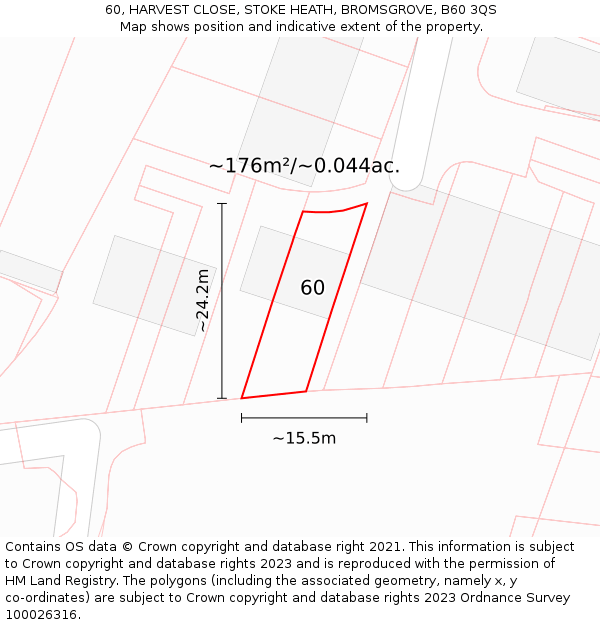 60, HARVEST CLOSE, STOKE HEATH, BROMSGROVE, B60 3QS: Plot and title map