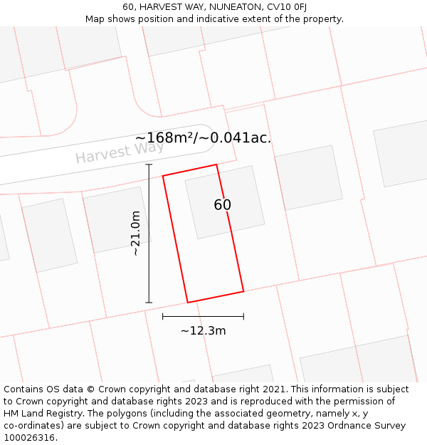 60, HARVEST WAY, NUNEATON, CV10 0FJ: Plot and title map