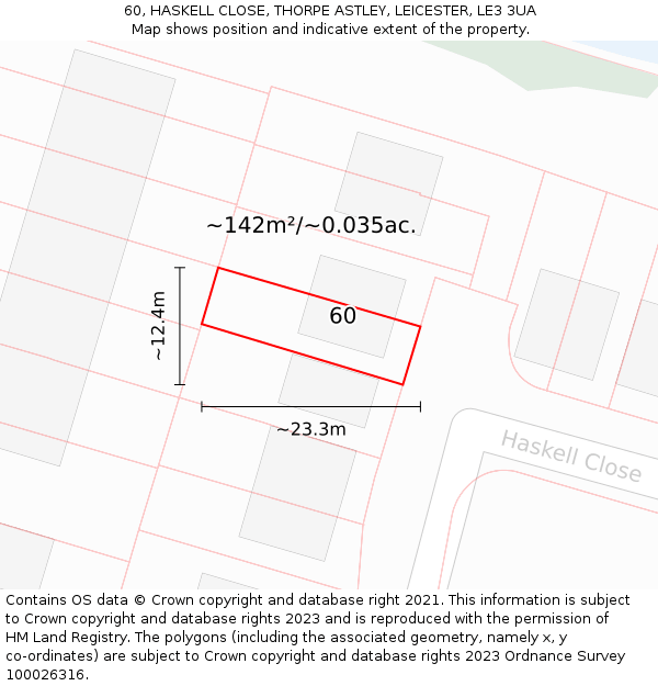 60, HASKELL CLOSE, THORPE ASTLEY, LEICESTER, LE3 3UA: Plot and title map