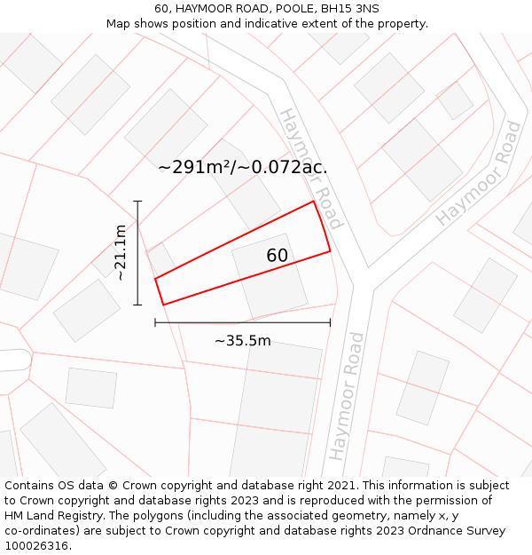 60, HAYMOOR ROAD, POOLE, BH15 3NS: Plot and title map