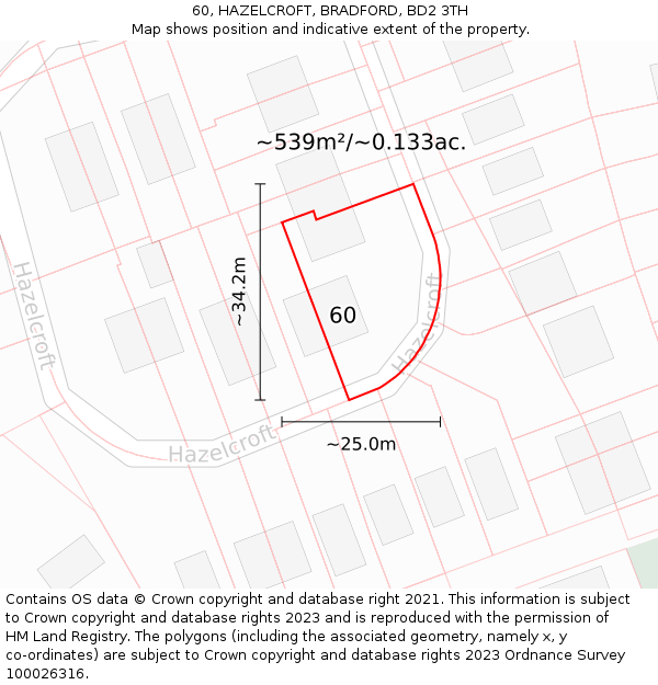 60, HAZELCROFT, BRADFORD, BD2 3TH: Plot and title map