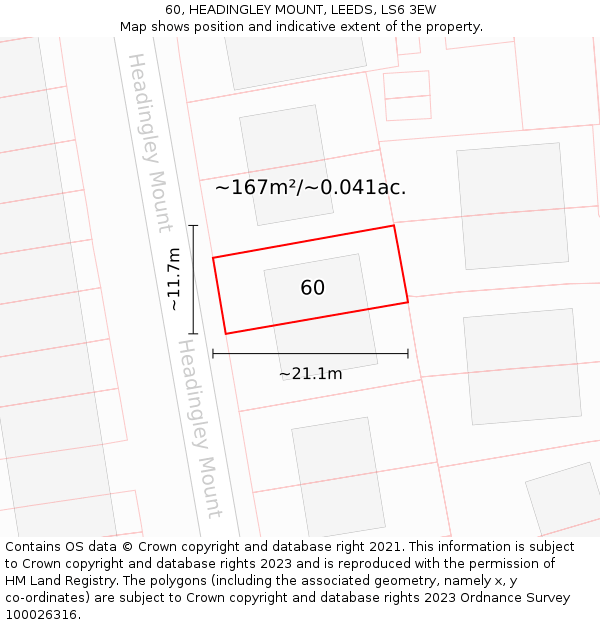 60, HEADINGLEY MOUNT, LEEDS, LS6 3EW: Plot and title map