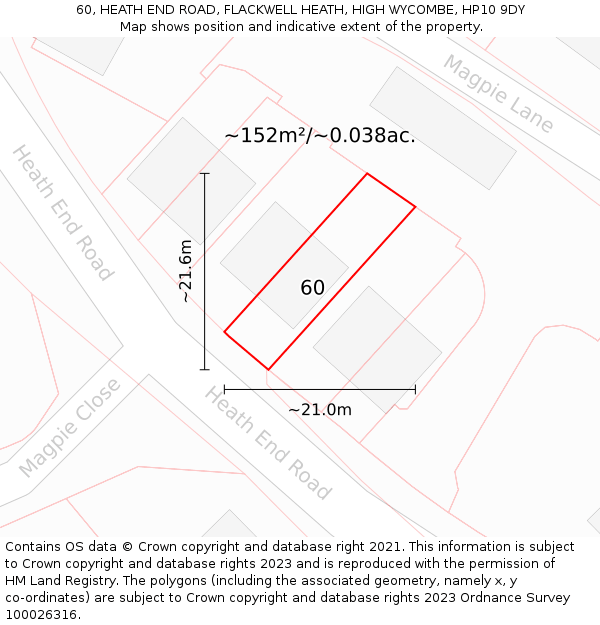 60, HEATH END ROAD, FLACKWELL HEATH, HIGH WYCOMBE, HP10 9DY: Plot and title map