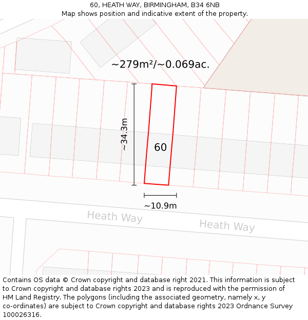 60, HEATH WAY, BIRMINGHAM, B34 6NB: Plot and title map