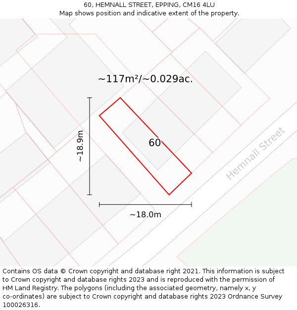 60, HEMNALL STREET, EPPING, CM16 4LU: Plot and title map