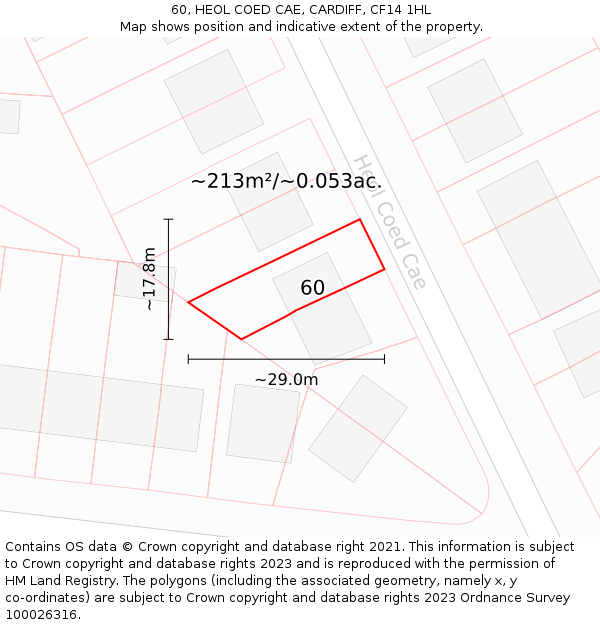 60, HEOL COED CAE, CARDIFF, CF14 1HL: Plot and title map