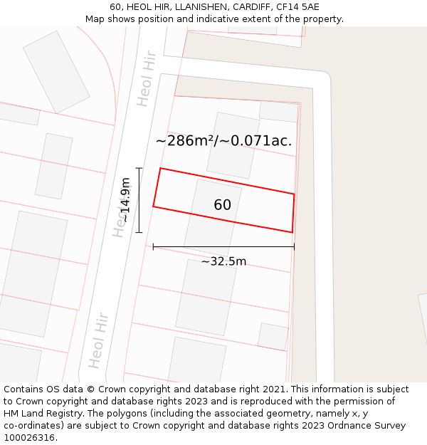 60, HEOL HIR, LLANISHEN, CARDIFF, CF14 5AE: Plot and title map