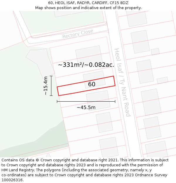 60, HEOL ISAF, RADYR, CARDIFF, CF15 8DZ: Plot and title map