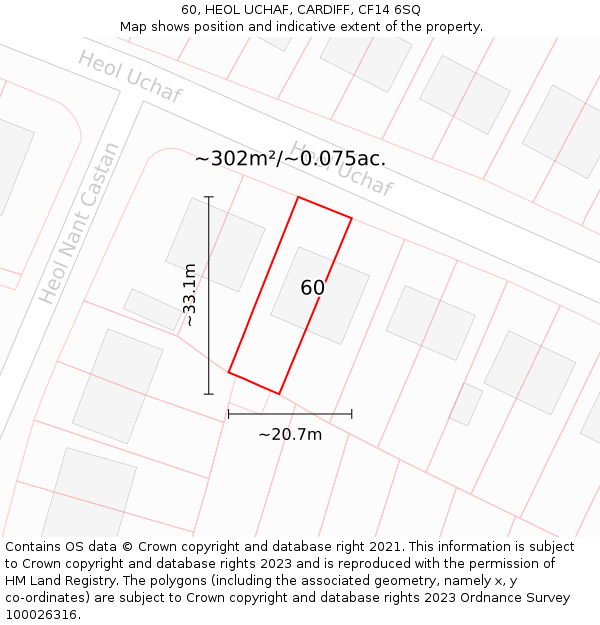 60, HEOL UCHAF, CARDIFF, CF14 6SQ: Plot and title map