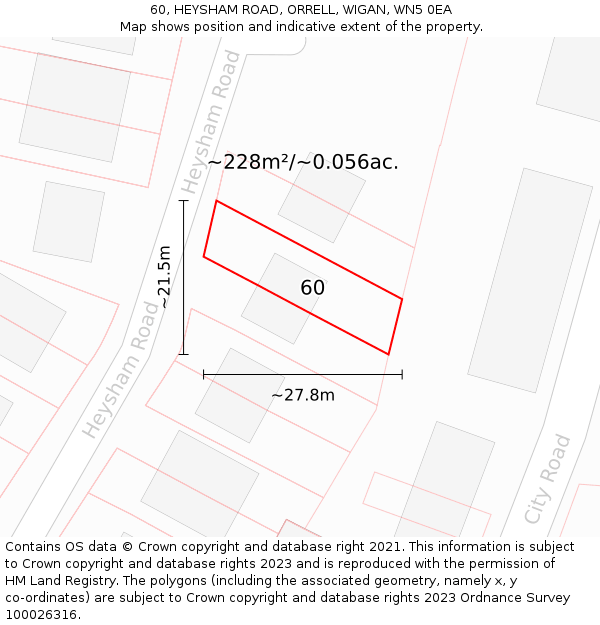 60, HEYSHAM ROAD, ORRELL, WIGAN, WN5 0EA: Plot and title map