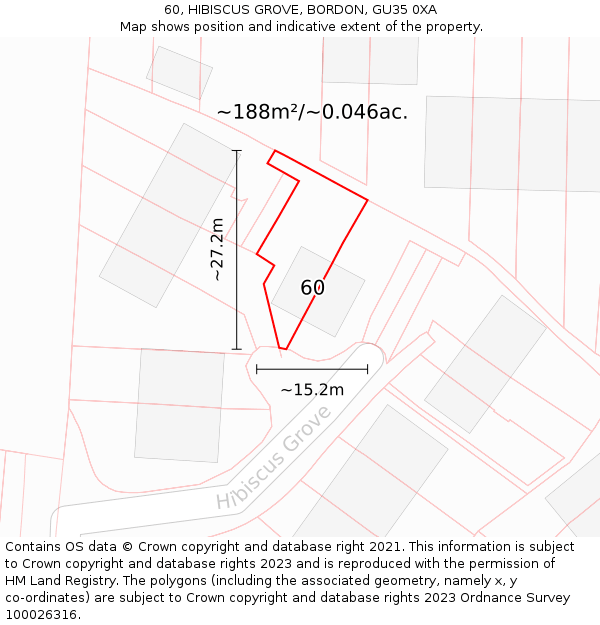 60, HIBISCUS GROVE, BORDON, GU35 0XA: Plot and title map