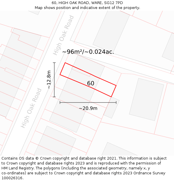 60, HIGH OAK ROAD, WARE, SG12 7PD: Plot and title map