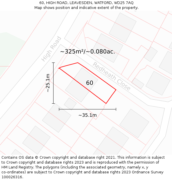 60, HIGH ROAD, LEAVESDEN, WATFORD, WD25 7AQ: Plot and title map