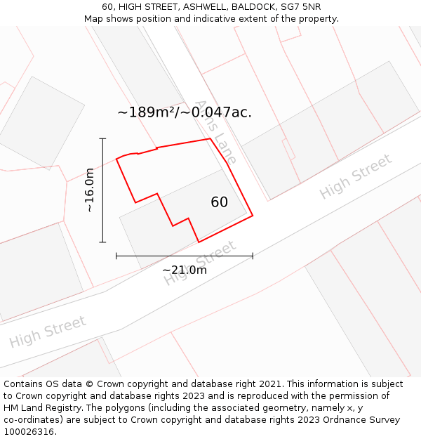 60, HIGH STREET, ASHWELL, BALDOCK, SG7 5NR: Plot and title map