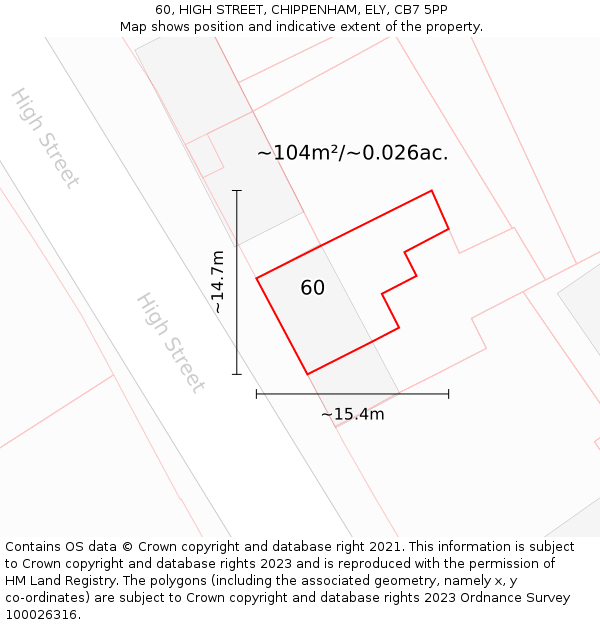 60, HIGH STREET, CHIPPENHAM, ELY, CB7 5PP: Plot and title map