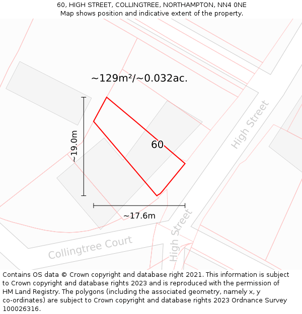 60, HIGH STREET, COLLINGTREE, NORTHAMPTON, NN4 0NE: Plot and title map