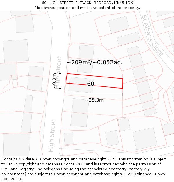 60, HIGH STREET, FLITWICK, BEDFORD, MK45 1DX: Plot and title map