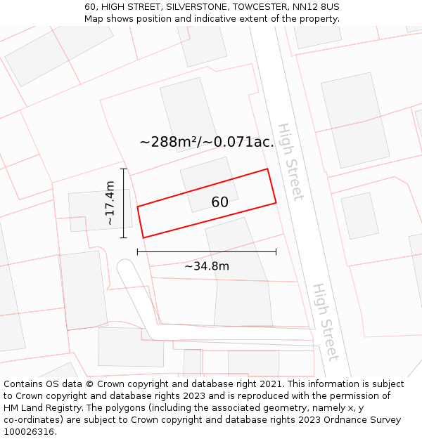 60, HIGH STREET, SILVERSTONE, TOWCESTER, NN12 8US: Plot and title map