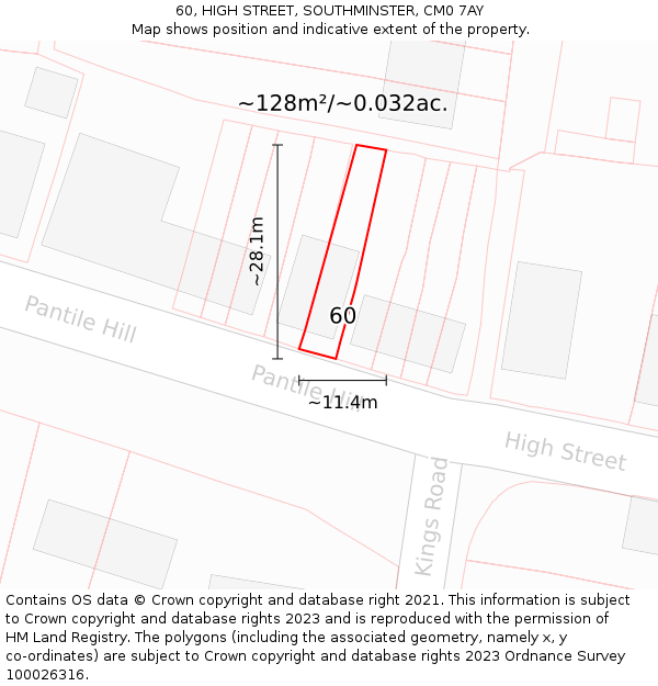 60, HIGH STREET, SOUTHMINSTER, CM0 7AY: Plot and title map