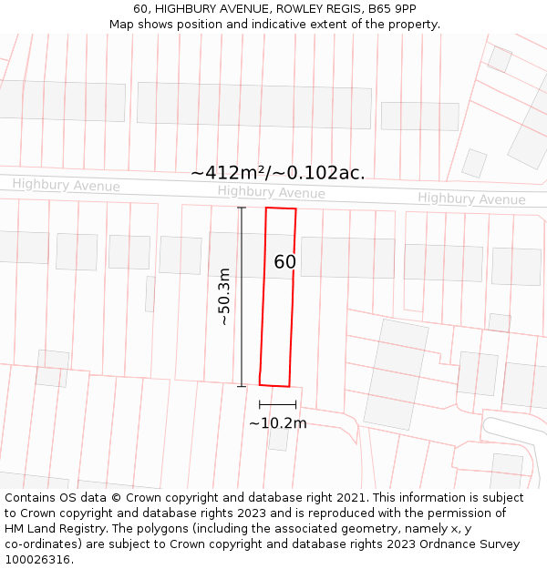 60, HIGHBURY AVENUE, ROWLEY REGIS, B65 9PP: Plot and title map