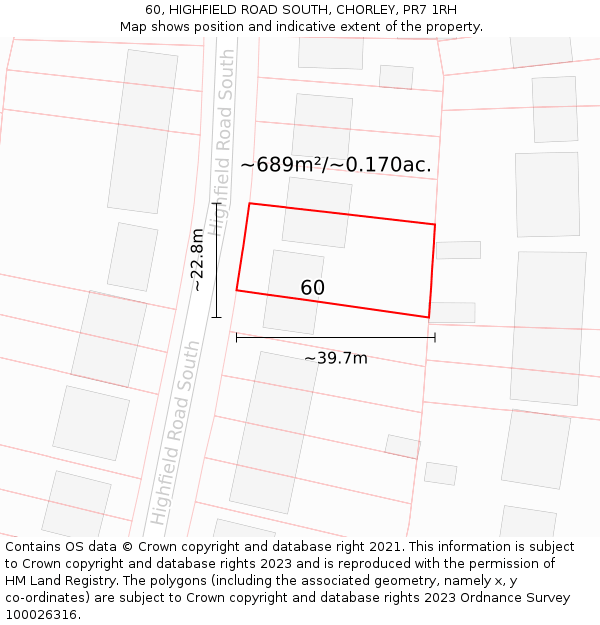 60, HIGHFIELD ROAD SOUTH, CHORLEY, PR7 1RH: Plot and title map